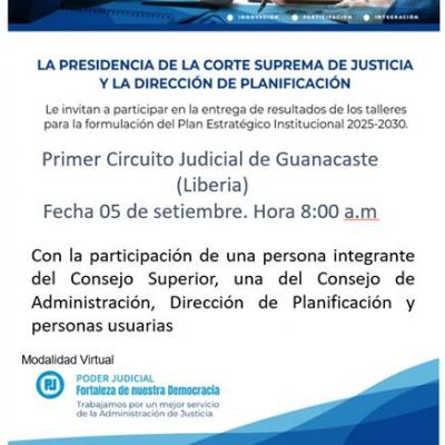 Invitación a la Entrega de resultados del PEI 2025-2030: ICJ Guanacaste, Liberia 