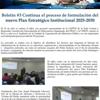 Boletín #3 Continua el proceso de formulación del nuevo Plan Estratégico Institucional 2025-2030