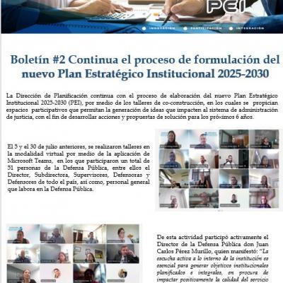 Boletín #2 Continua el proceso de formulación del nuevo Plan Estratégico institucional 2025-2030